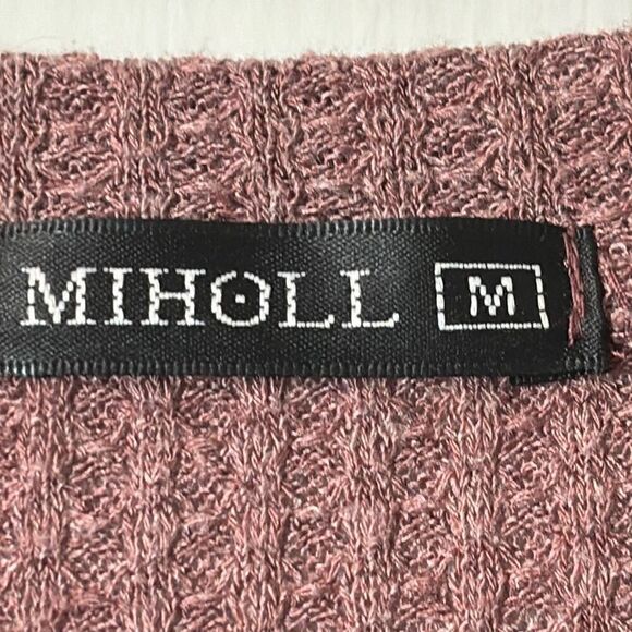 Miholl earthy muted mulberry color waffle weave top with front knot hem M - Picture 7 of 8